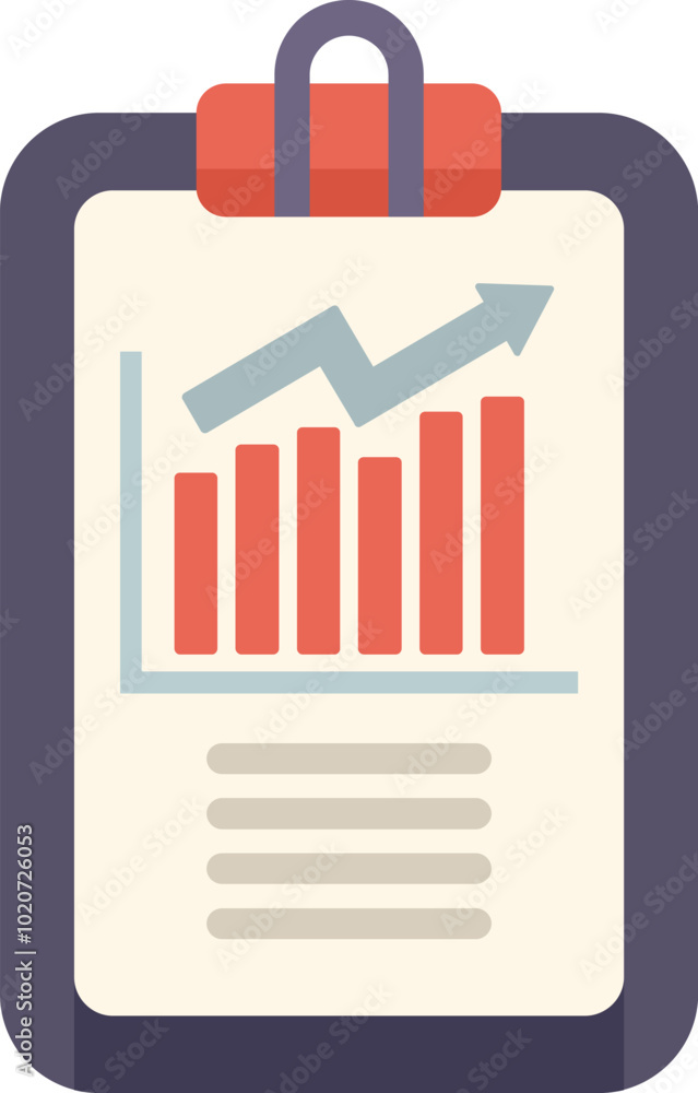 Poster clipboard is showing a growing bar chart with arrow, representing positive business report document