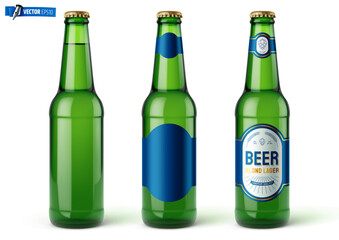 Vector realistic illustration of beer bottles on a white background.