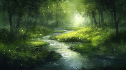 Obraz premium Serene Forest with Gentle Stream and Soft Light