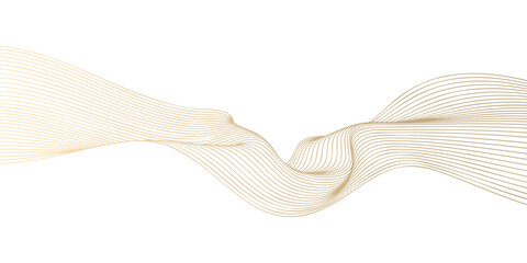 Abstract vector wavy lines flowing smooth curve gold gradient color on transparent background in concept of luxury, technology, science, music, modern.