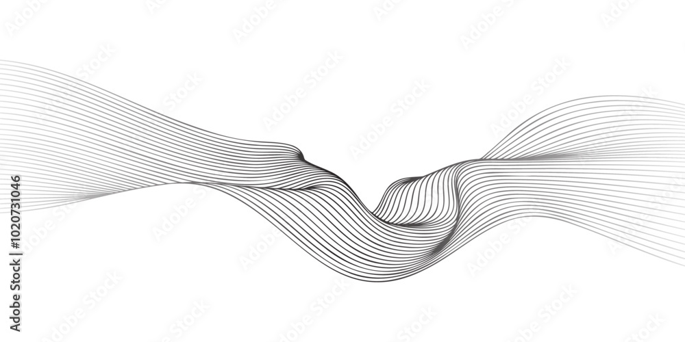 Poster Abstract vector wavy lines flowing smooth curve black grey gradient color on transparent background in concept of technology, science, music, modern.