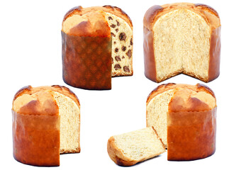 chocolate stuffed panettone, typical Brazilian sweet bread served as a dessert for Christmas and New Year celebrations. Known as chocotone. Christmas food isolated on white background.