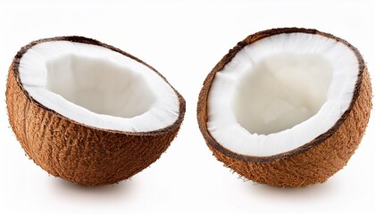 two halves of coconut isolated on transparent background