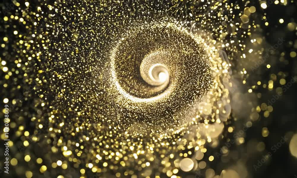 Poster a swirling vortex of golden particles creating an ethereal and mesmerizing display.
