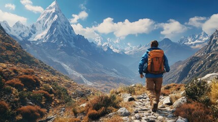 hiker exploring majestic mountain landscape