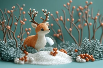 Adorable Toy Fox in Winter Scene