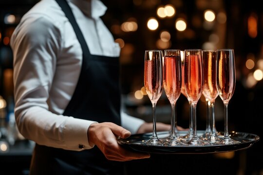 Bartender serving champagne flutes at a formal event