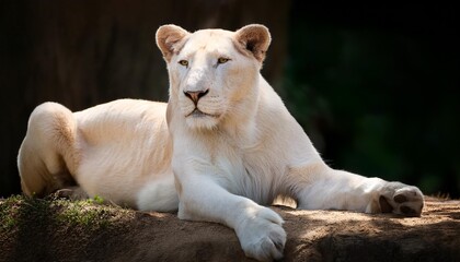 a majestic albino lioness reclining with a focused and intense gaze ai generated digital art