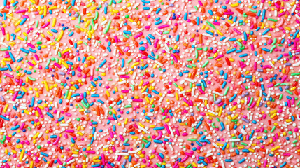 A trendy, colorful pattern of candy sprinkles set against a bright pink backdrop