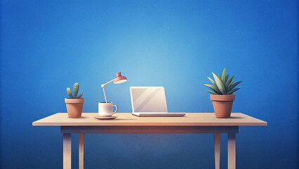 minimalist relaxing workspace with a laptop coffee and plant