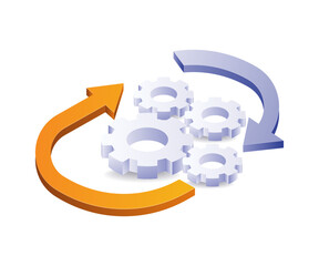 Automatic gear rotation cycle symbol isometric illustration