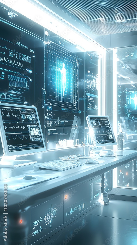Aufkleber futuristic control room featuring advanced technology, sleek monitors, and glowing interfaces for da