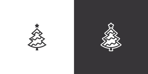 New Year tree with a star on a black and white background. Original vector illustration in vintage style.