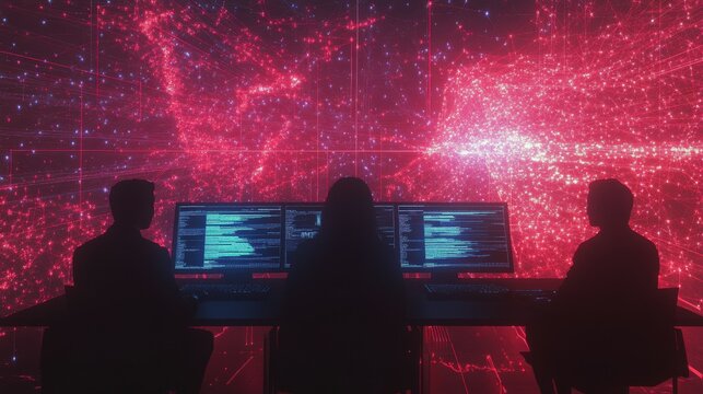 computer programmers working on code during fireworks display
