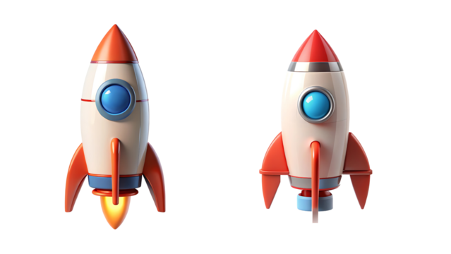 #d cartoon style rocket toy isolated on transparent background - Powered by Adobe