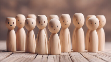  Wooden figure peg dolls. creative thinking and human resources, Recruitment employee concept  AI generated image, ai