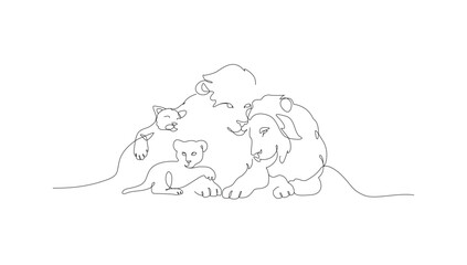 One line drawn lions. Safari animals illustration. Vector cats drawing. Animal art. Minimalist animal silhouette. Lions for print. Wildlife animal.