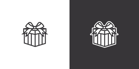 Gift box with a bow on a white and black background. Original vector illustration in vintage style.