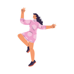 Dancing Woman Character in Rhythmic Movement Pose Vector Illustration