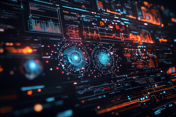 Glowing futuristic data dashboard with detailed analytics