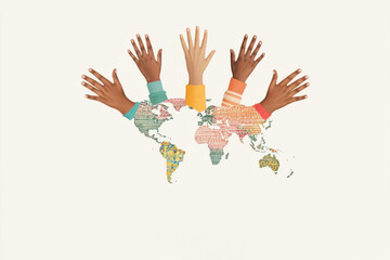 Obraz premium Global team working together, promoting equity and the essence of humanity, flat design illustration