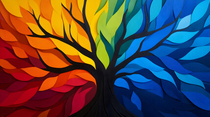 An abstract representation of a tree with roots and branches made of vibrant colors. Colorful tree of life.


