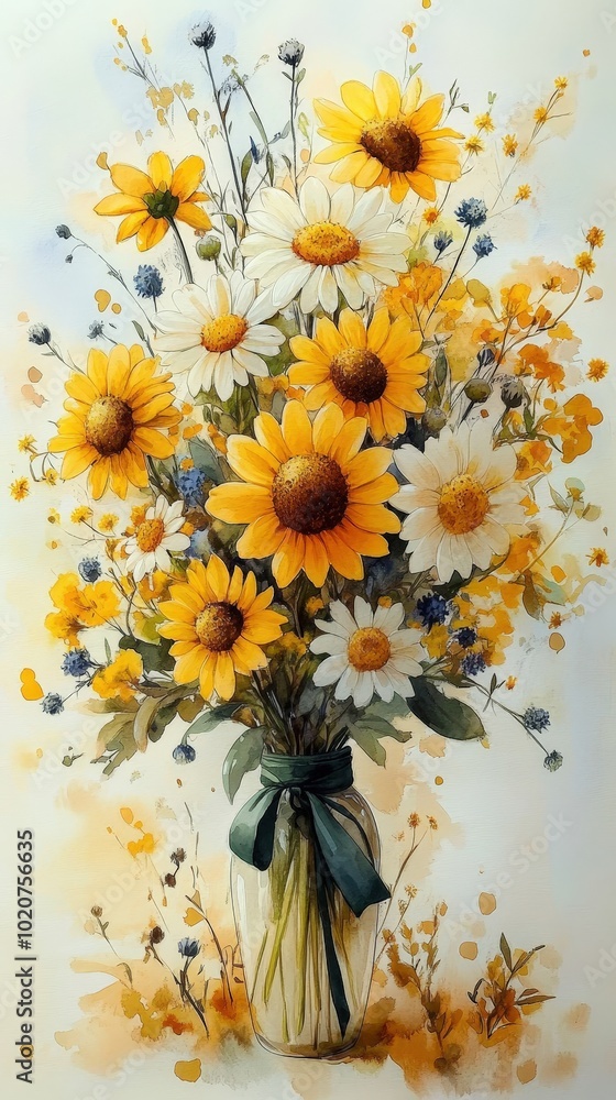 Poster Bright and Cheerful Flower Bouquet in a Vase