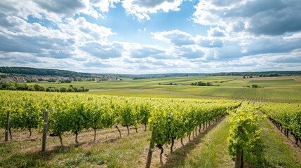 Obraz premium Vineyard Landscape Under a Cloudy Sky