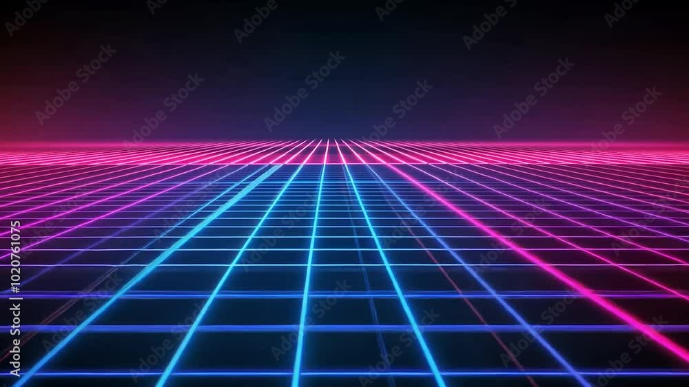 Aufkleber neon grid surface is moving forward with horizon line on a dark background. great for topics about t