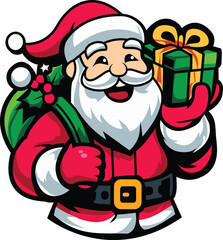 Jolly Santa with Gift and Bag of Presents