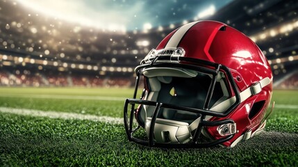 American Football Helmet on Green Field