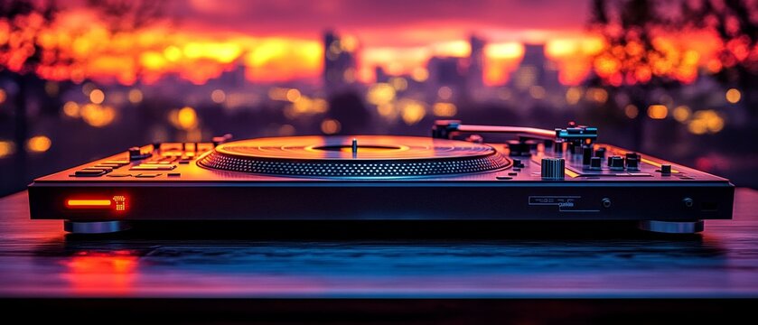 Dusk Cityscape with DJ Mixer