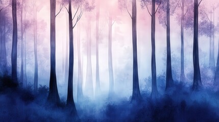 Mystical Forest with Misty Atmosphere at Dawn