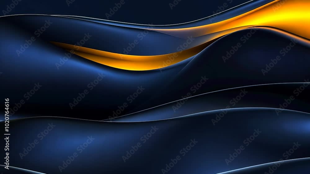 Poster Golden streaks flow gracefully over blue waves, creating a mesmerizing and elegant abstract background that captivates with its vibrant colors and smooth, dynamic motion