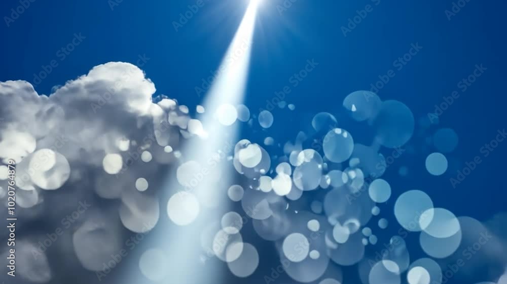 Aufkleber rays of sunlight are bursting through clouds on a partly cloudy day. the sun and clouds are moving, 