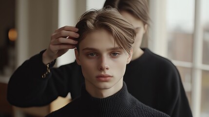 Fototapeta premium Model Preparation for a Photoshoot Behind the Scenes