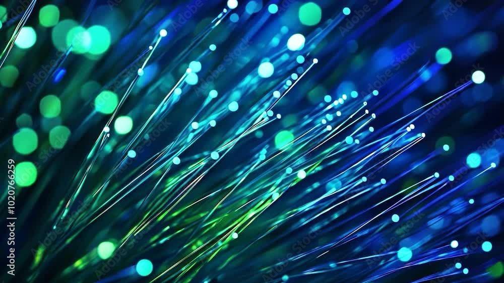 Poster fiber optics transmit data using light pulses, showcasing glowing strands that convey information ra
