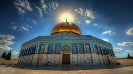 Fototapeta premium Magnificent golden dome of the mosque under a bright sky