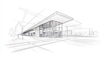 Fototapeta premium Modern Building Architectural Sketch. AI Generated