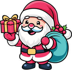 Jolly Santa with Gift and Bag of Presents