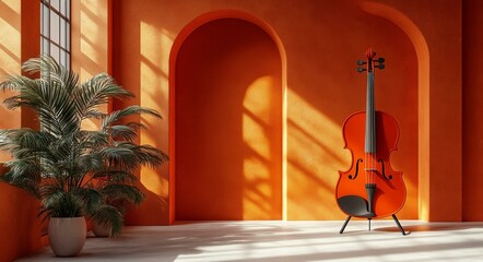 Violin in Modern Art Studio, Architectural Design, Interior Space