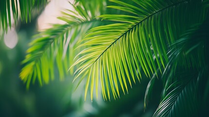 Obraz premium Vibrant Tropical Palm Leaves Close Up