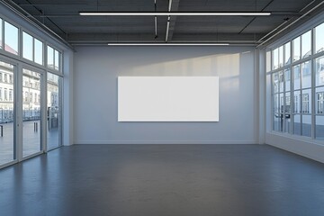 Obraz premium Empty Gallery Room with Blank Canvas and Windows