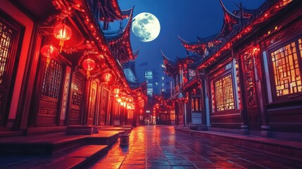 Vibrant night scene in ancient chinese city