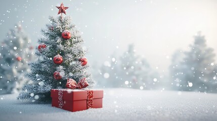 Christmas background. Christmas presents, Christmas, Christmas tree and snow copy-space with generative ai