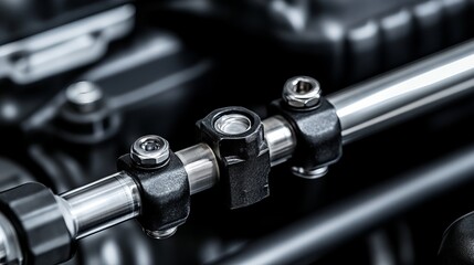 Naklejka premium Close-up of Car Fuel Injector and Fuel Rail Assembly