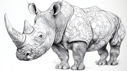Fototapeta premium Intricate Ink Illustration of a Rhinoceros Capturing Nature's Majesty