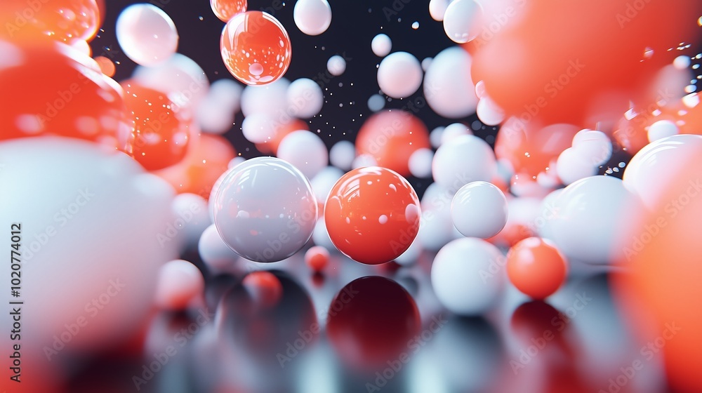 Poster colorful spheres float in a captivating arrangement, creating an abstract display of red and white a