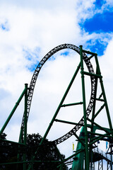 Roller coaster rails at an amusement park.