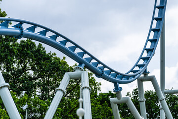 Roller coaster rails at an amusement park.